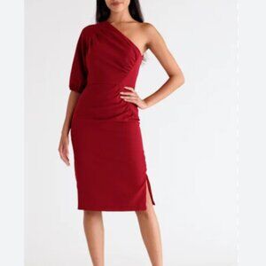 Kay Unger Ruby Wine Red Brea One-Shoulder Sheath Cocktail Dress Size 10 New
